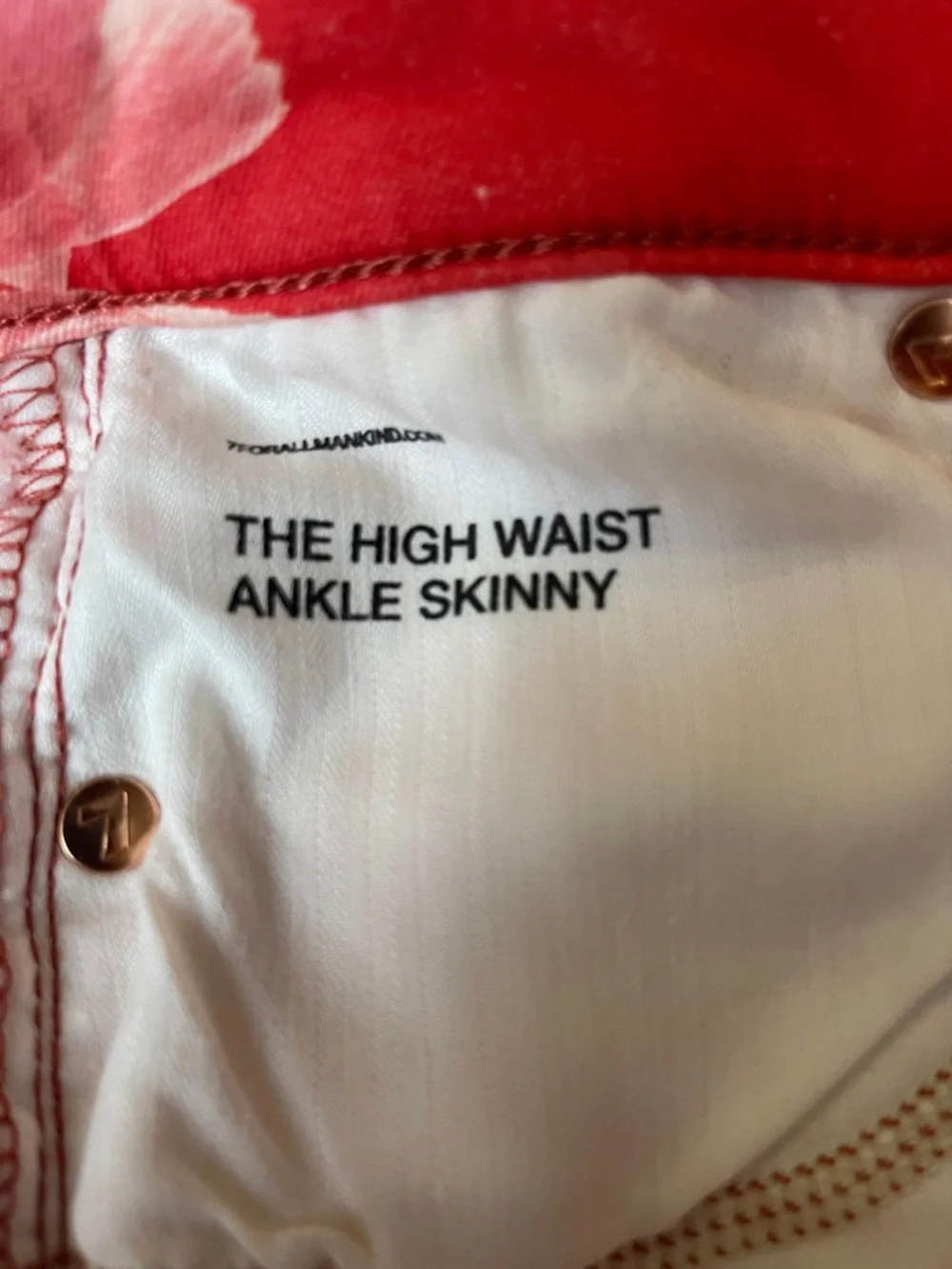 7 For All Mankind High Waist Ankle‎ Skinny Floral Jeans Red Pink Sz 27 Statement